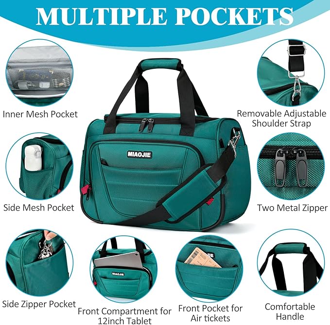 Underseat Carry On luggage Bag Airplanes Personal Item Bags, Gym Bag for Men Weekender Overnight Travel Tote Bag Shoulder Small Softside Carry on Luggage Travel Duffel Bags For Men,16 IN Peacock Green