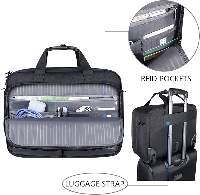KROSER Rolling Laptop Bag Premium Rolling Briefcase Fits Up to 17.3 Inch Laptop Overnight Computer Bag with RFID Pockets for Travel/Business/Men/Women-Black