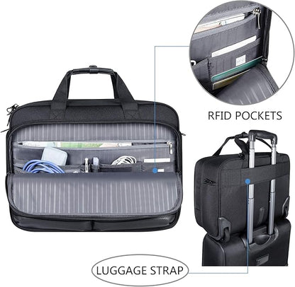 KROSER Rolling Laptop Bag Premium Rolling Briefcase Fits Up to 17.3 Inch Laptop Overnight Computer Bag with RFID Pockets for Travel/Business/Men/Women-Black