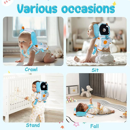 Baby Backpack Walker Protection, Toddler Head Protector Backpack Adjustable 270° Three-Sided Protection Breathable Design with Knee Pads & Safety Rope, 6-12 Month Baby(Astronaut)