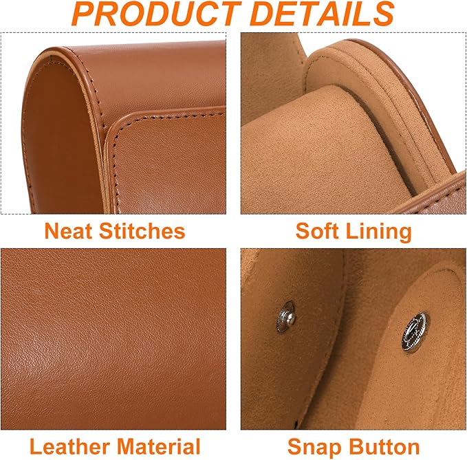 HARFINGTON Watch Roll Travel Case 3 Slot Portable Leather Watch Case for Men and Women, Watches Storage Organizer with Removable Pillows for Traveling, Display, Home Storage, Yellow