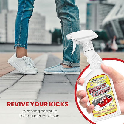 Grandma's Secret Sneaker Cleaner - for Rubber, Canvas, Leather, Stain Remover Spray Removes Dirt, Grime, Grass - Cleaner for Outdoor Shoes, Slippers, Moccasins - 16oz & 3oz Combo