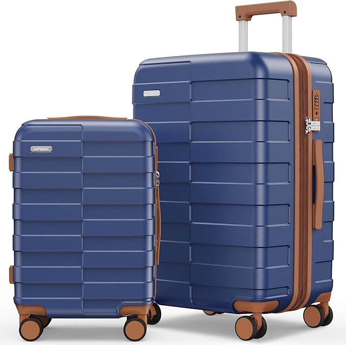 Luggage Sets 2 Piece 20/24 Inch (3-YEARS VIP SERVICE) Hardside Ultra Durable Expandable Lightweight 100% PC Carry On Travel Suitcase with Spinner Wheels TSA Lock, Classic Blue