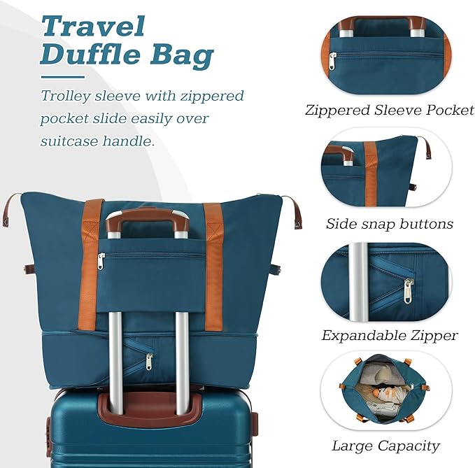 Merax Luggage Set,28 IN Hardside Suitcase with Duffel Bags,3 Piece Expandable Luggage with Spinner Wheels, Vintage Luggage with TSA Lock Lightweight,(Blue)