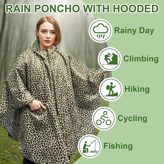 Hooded Rain Ponchos for Adult - Rain Coat and Rain Jacket with Waterproof Pocket and Zipper