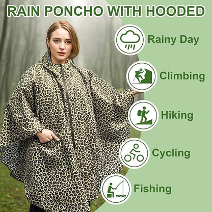 Hooded Rain Ponchos for Adult - Rain Coat and Rain Jacket with Waterproof Pocket and Zipper