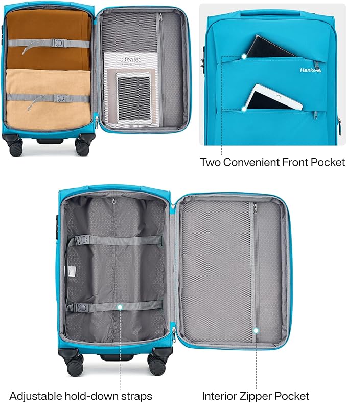 Hanke 24 Inch Expandable Luggage Large Suitcases with Wheels Softside Checked Luggage Rolling Suitcase with Lock Lightweight Travel Luggage for Men and Women 24 Inch Luggage.(Caribbean Blue)