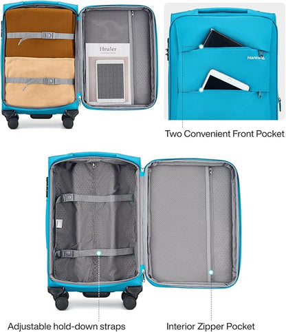 Hanke 24 Inch Expandable Luggage Large Suitcases with Wheels Softside Checked Luggage Rolling Suitcase with Lock Lightweight Travel Luggage for Men and Women 24 Inch Luggage.(Caribbean Blue)