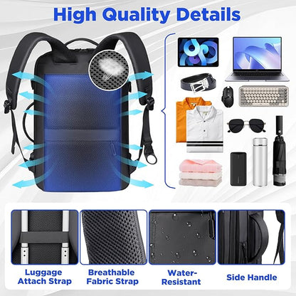 TNELTUEB Vacuum Backpack Travel-Expandable Vacpack Backpack with 3 Compression Bags and Manual Pump, Waterproof & Laptop Compartment(Fits 17"), Carry-on Luggage Backpacks for Flight/Business, Black