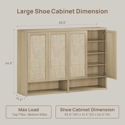 SICOTAS Rattan Shoe Storage Cabinet - Modular Shoe Cabinets with Door Tall Large Shoe Cabinet Storage for Entryway - 65.6" Wide Modular Cabinet for Hallway, Living Room