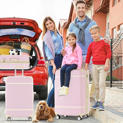 Merax Luggage Set, 3 Piece Luggage with Cosmetic Case, Vintage Hardcase Suitcase with Wheels, Expandable Luggage Airline Approved(Light Pink,20"+24"+28")