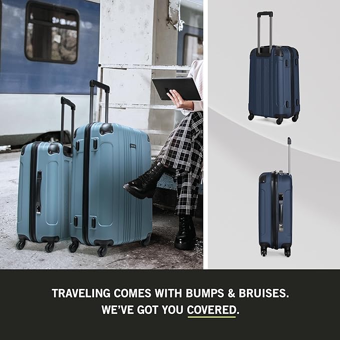 Kenneth Cole REACTION Out of Bounds Lightweight Hardshell 4-Wheel Spinner Luggage, Naval, 20-Inch Carry On
