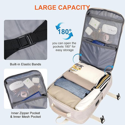 PIJUSHI Travel Backpack for Women Expandable Carry on Luggage Backpack Airline Approved Personal Item Laptop Bag(PE034 Beige)