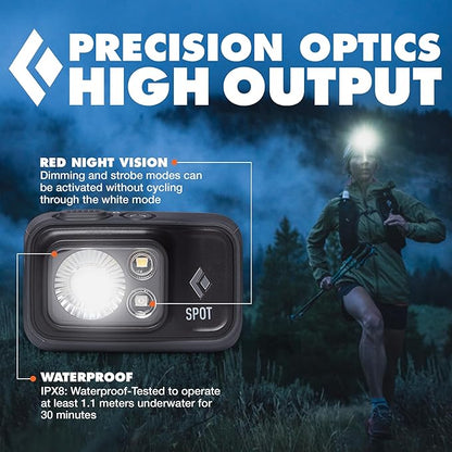 BLACK DIAMOND Spot 400 Headlamp | 400 Lumens Brightness, Dimmable | Waterproof & Durable | 3X AAA Battery Operated (Included) | Black