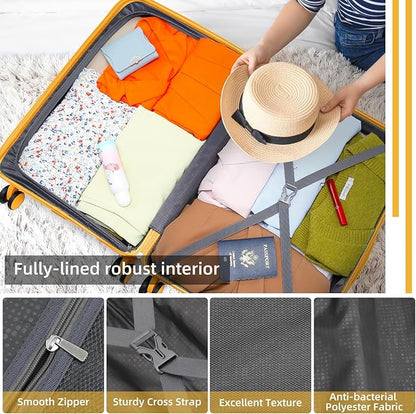 LARVENDER Luggage Sets 3 Piece, Hardside PP Carry On Suitcase with 360° Spinner Wheels TSA Lock Luggage Sets for Women, Yellow