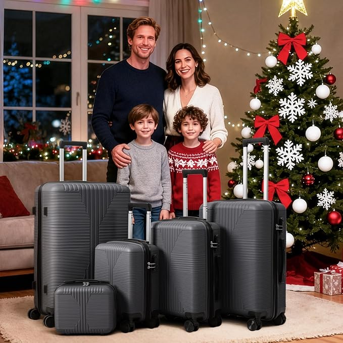 Karl home Luggage Sets 4 Piece, PP Hard Case Suitcase Set with Built-in Lock Spinner Wheels, Lightweight Durable Carry on Luggage for Business Travel - Dark Grey (16/20/24/28")