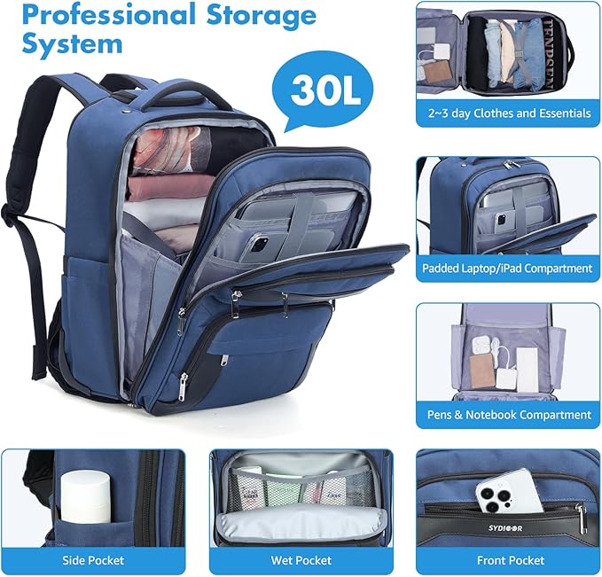 17.7inch Rolling Backpack With Wheels for Adults, Roller Carry On Luggage Wheeled Backpack, Rolling Laptop Backpack for Men Women to Travel Business, Blue