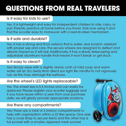 KIDDIETOTES Hardshell Kids Suitcase Scooter - Airline Approved Suitcase with Scooter - Foldable with LED Light-Up Wheels