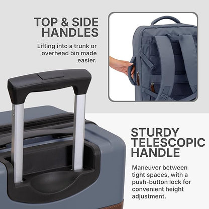 U.S. Traveler Vista Way 3-Piece Travel Set, 21-Inch Carry-on Hardside with TSA Lock, 18-Inch Travel Backpack with Laptop Sleeve, Toiletry Bag, Navy