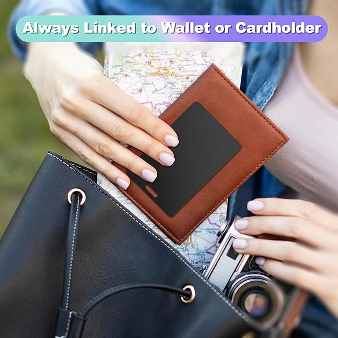 Wallet Tracker Card, Slim Rechargeable Bluetooth Item Locator, Smart Finder Compatible with Apple Find My for Wallet, Luggage, Passport, IP68 Waterproof (iOS Only) (Leather Texture Black)