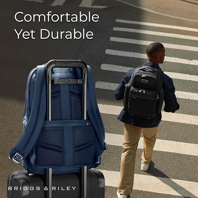 Briggs & Riley Medium Backpack for Women & Men - Laptop Backpack, For Work & Travel, Carry On Size, Lightweight & Durable, Padded Straps, Fits up to 14" Laptop - @work Collection, Navy