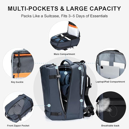 Travel Backpack for Men and Women, Flight-Approved Carry-On Backpack with Laptop Compartment; Large-Capacity Personal Item for Business, Work, School, or Weekend Trips(Blue)