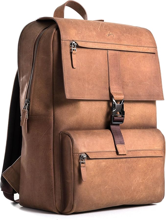 Leather Backpack for Men & Women, Classic Brown - Handcrafted Top Grain Leather vintage backpack with 17-Inch Laptop Sleeve - Lightweight, Stylish & Durable for Business, Travel, Work & Everyday Use