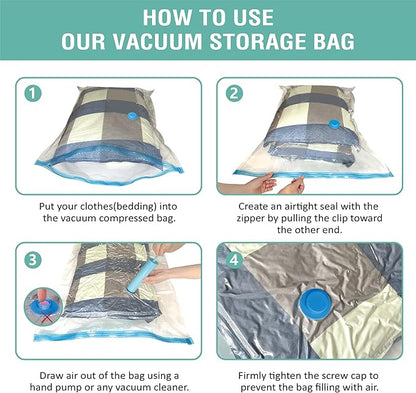 6 Pack Vacuum Storage Bags, Space Saver Bags (2 Jumbo/2 Large/2 Medium) Compression Storage Bags for Comforters and Blankets, Vacuum Sealer Bags for Clothes Storage, Hand Pump Included