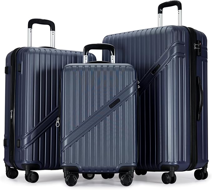 PRIMICIA GinzaTravel Luggage Sets 3-Piece Expandable Suitcases with Wheels PC+ABS Durable Hardside Luggage sets TSA lock (Ocean blue, 3-Piece Set(20"/25"/29"))