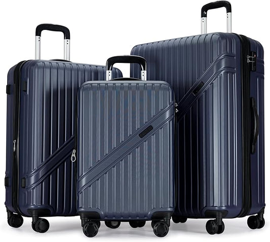 PRIMICIA GinzaTravel Luggage Sets 3-Piece Expandable Suitcases with Wheels PC+ABS Durable Hardside Luggage sets TSA lock (Ocean blue, 3-Piece Set(20"/25"/29"))
