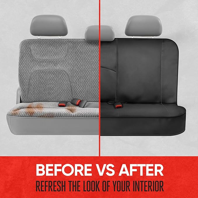 Motor Trend SpillGuard Waterproof Rear Bench Car Seat Cover, Beige Stitching – Split Bench Rear Seat Protector with Neoprene Padding, Back Seat Cover for Kids & Dogs, Car Interior Covers