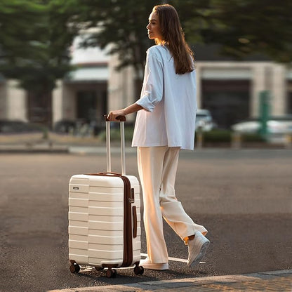 Luggage Sets 2 Piece 20/24 Inch (3-YEARS VIP SERVICE) Hardside Ultra Durable Expandable Lightweight Polycarbonate Carry On Travel Suitcase with Spinner Wheels TSA Lock, Elegant White