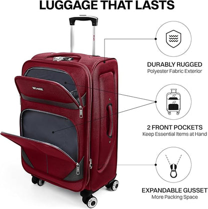 32'' Large Softside Suitcase,Expandable 15% Luggage,with Double Spinner Wheels and LOCK,Lightweight Travel Suitcase for Men/Women（Burgundy-Grey,32in）
