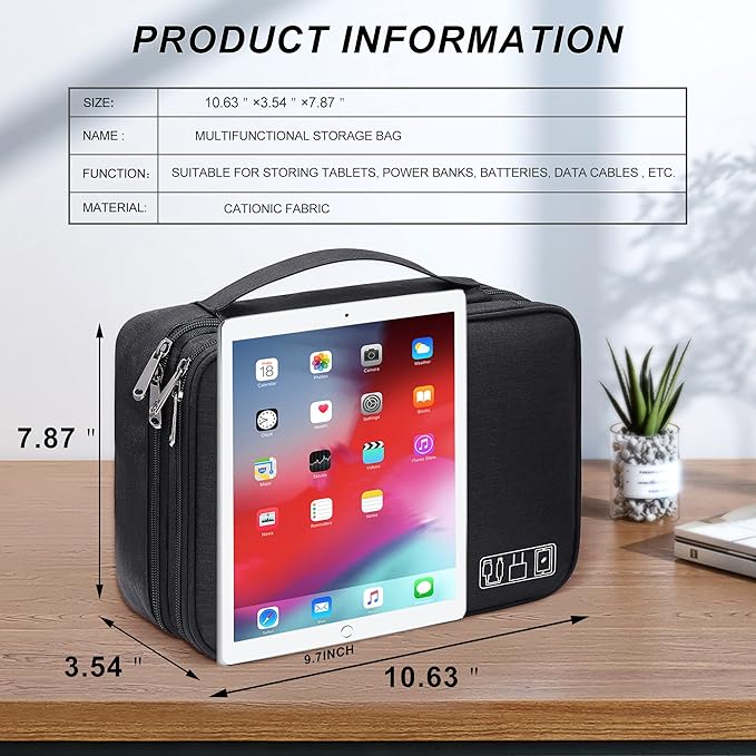 SELLYFELLY Electronic Bag Travel Cable Accessories Bag Waterproof Double Layer Electronics Organizer Portable Storage Case for Cable, Cord, Charger, Phone, Adapter, Power Bank, Kindle, Hard Drives