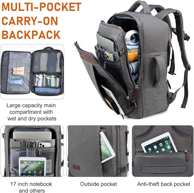 LOVEVOOK Carry on Backpack, 45L Large Travel Backpack for Women Men Airline Approved, Expandable Large Suitcase Backpacks With 4 Packing Cubes, Aer Travel Pack 3, Water Resistant Weekender Bag