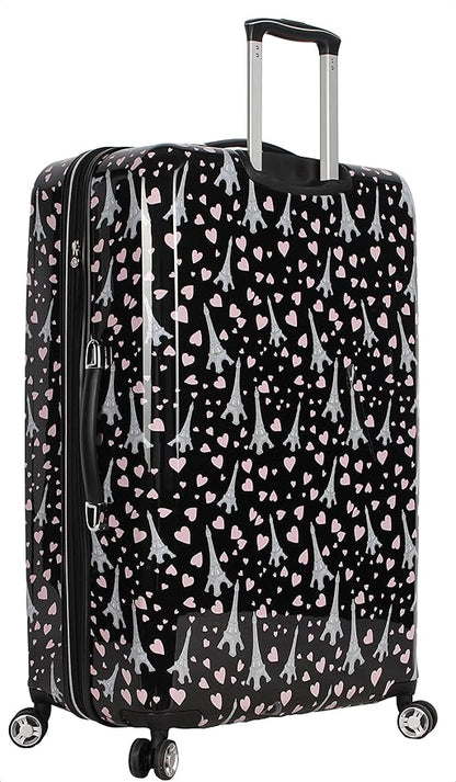 Betsey Johnson 30 Inch Checked Luggage Collection - Expandable Scratch Resistant (ABS + PC) Hardside Suitcase - Designer Lightweight Bag with 8-Rolling Spinner Wheels