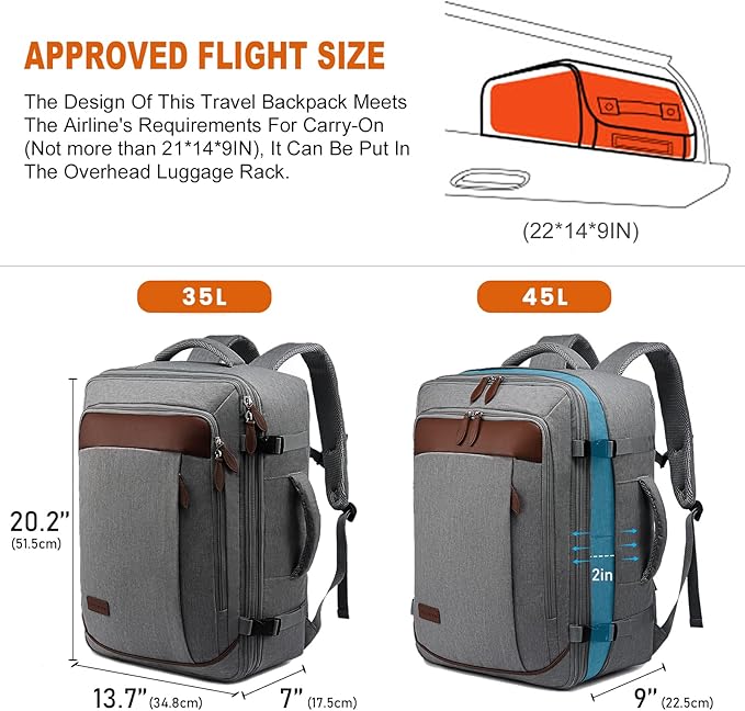LOVEVOOK Carry on Backpack, 45L Large Travel Backpack for Women Men Airline Approved, Expandable Large Suitcase Backpacks With 4 Packing Cubes, Aer Travel Pack 3, Water Resistant Weekender Bag