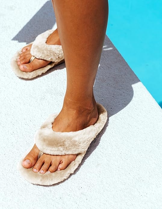 OLUKAI Kipe'a Heu Women's Sandal Slippers, Soft & Comfortable Shearling-Wrapped Straps, Durable Rubber Outsoles for All-Day Wear, Causal & Cute Everyday Style