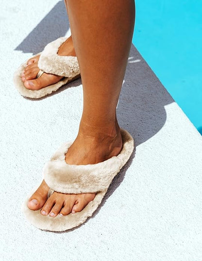 OLUKAI Kipe'a Heu Women's Sandal Slippers, Soft & Comfortable Shearling-Wrapped Straps, Durable Rubber Outsoles for All-Day Wear, Causal & Cute Everyday Style