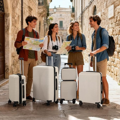 Karl home Luggage Sets 5 Piece, PP Hard Case Suitcase Set with Built-in Lock Spinner Wheels, Lightweight Durable Carry on Luggage for Business Travel - White (12/16/20/24/28")