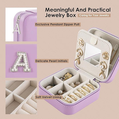 Travel Jewelry Case, Small Jewelry Box Organizer with Personalized Initials, Gifts for Girl Women, Wife Girlfriend Daughter Niece, Bridesmaid Gifts, Birthday