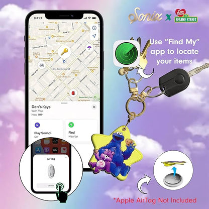 Sonix x Care Bears x Sesame Street Keychain Case Compatible with Apple AirTag | Protective AirTag Cover Keychain Charm | Purple | Share Bear & Cookie Monster