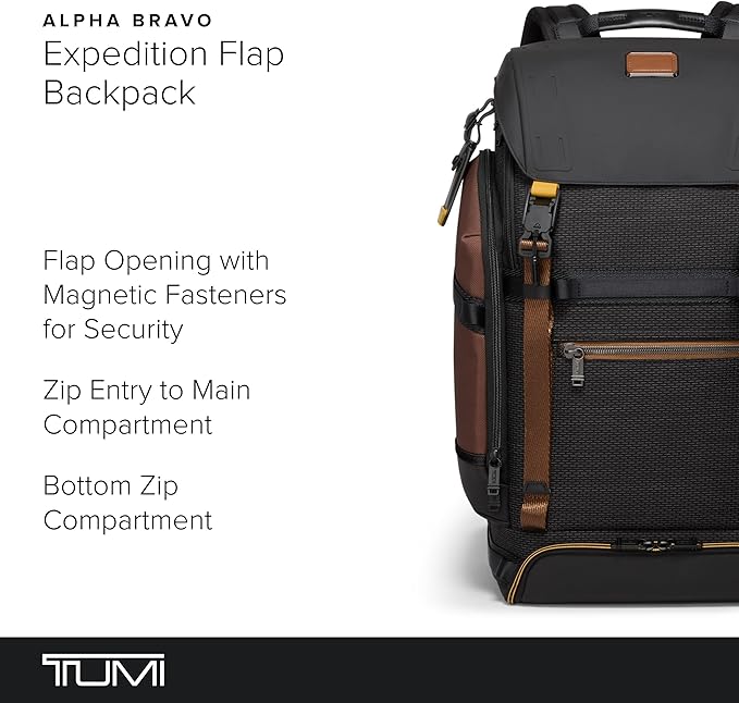 TUMI - Alpha Bravo Expedition Flap Backpack - Large Carry On Backpack - 21.0" X 12.5" X 7.5" - Fits up to 17" Laptop - Black Onyx