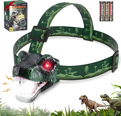 EverBrite Kids Dinosaur Headlamp, T-Rex LED Head Lamp with Roar & Silent Mode, Batteries Included, Fun Hands-Free Headlight for Boys & Girls, Great Gift for Birthday & Christmas, Dino Toy