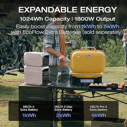 EF ECOFLOW Portable Power Station DELTA 3 Plus, 1024Wh LiFePO4 (LFP) Battery, 1800W AC/140W USB-C Output, Solar Generator (Solar Panel Optional) for Home Backup, Camping&RV
