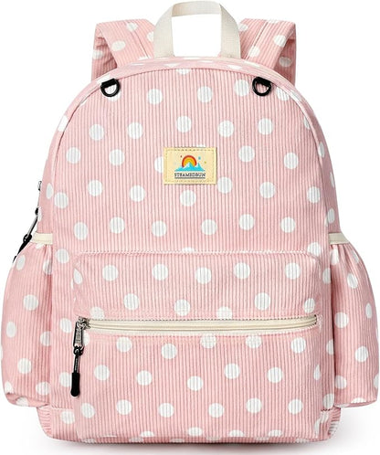 STEAMEDBUN Corduroy Kids Backpack for Girls and Boys 5-8: Girls Backpack for Elementary Kindergarten - 15 inch Cute Backpacks for Kids - Polka Dot