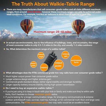 Retevis RT86 Emergency Two Way Radios Long Range,Professional Walkie Talkies with 2600mAh Rechargeable,Alarm,Flashlight,Shatterproof Display,Handheld 2 Way Radio for Off-Roading Overland Farm(2 Pack)