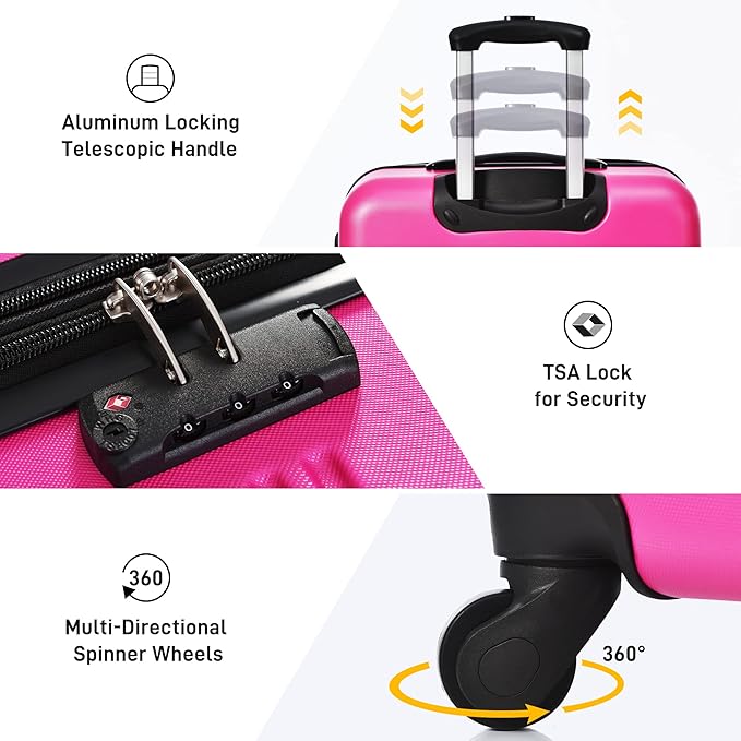 Merax Luggage Sets 2 Piece Suitcase Set 20/24 IN,Carry on Luggage and Travel Bag TSA Lock Expandable,Hard Case Luggage with Spinner Wheels,Pink
