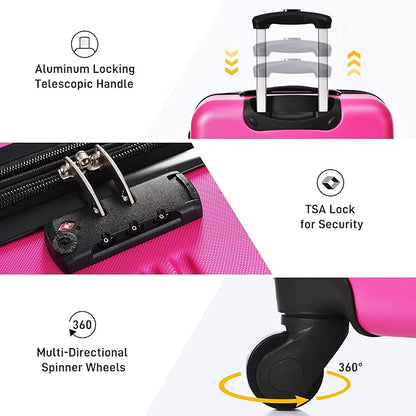 Merax Luggage Sets 3 Piece Hardside Expandable Suitcase with Spinner Wheels,Durable Lightweight Luggage with TSA Lock, Large Travel Luggage Set(Pink-1,20+24+28 inches)