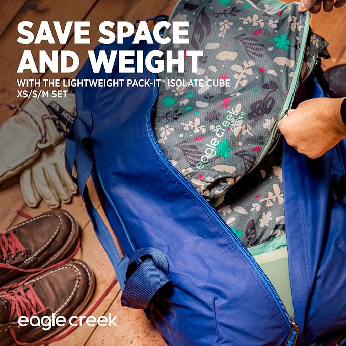 Eagle Creek Pack-It Isolate Cube Set - Packing Cubes for Stackable Storage - Convenient Top Handle - Easy Grab Zipper Pull - Mandarin - XS/S/M - 3